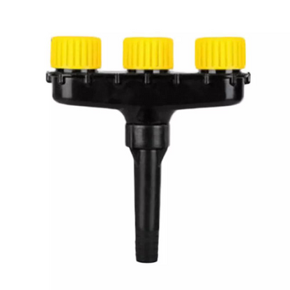 Belro multipurpose garden atomizer nozzle attachment connected to garden hose for watering and spraying plants outdoors.