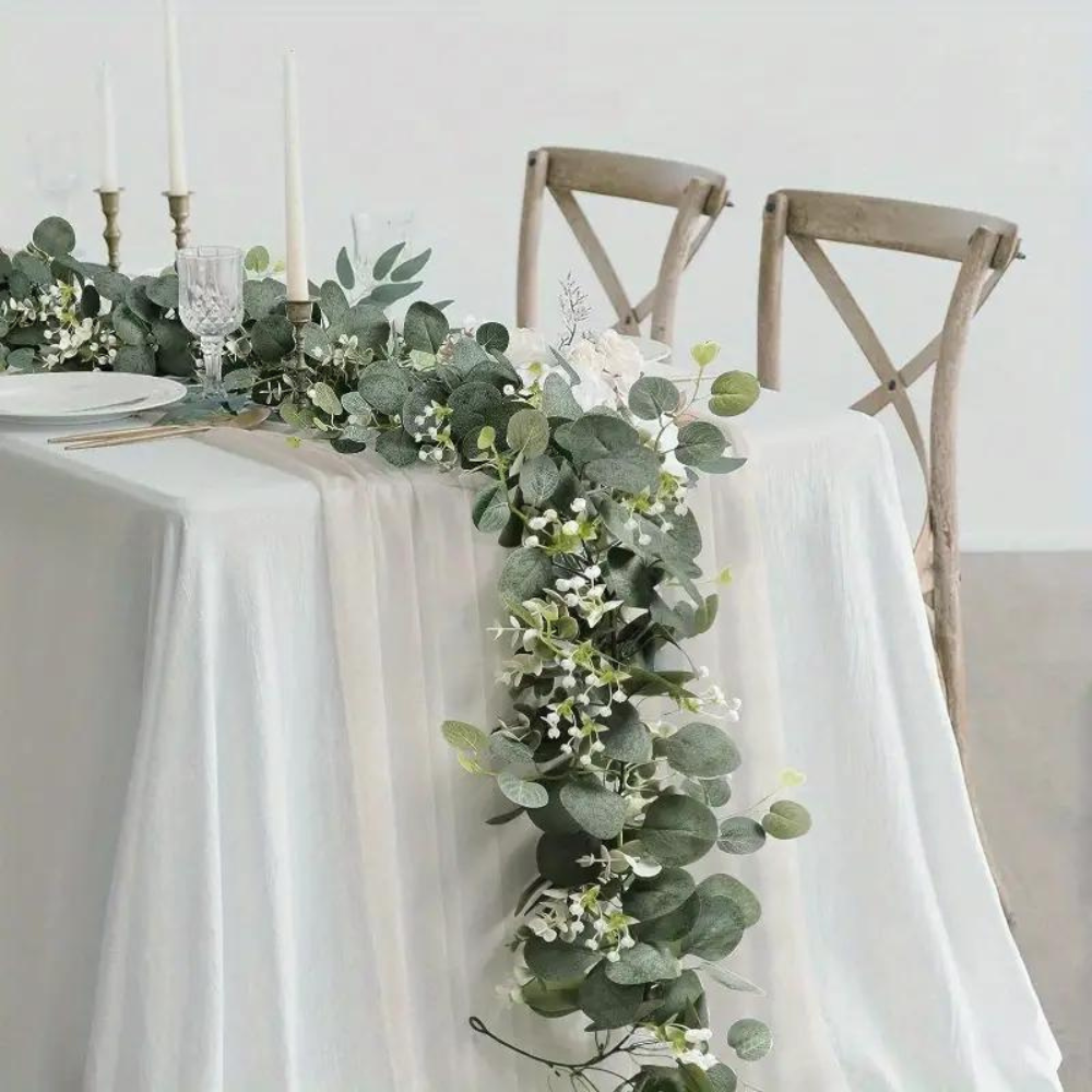 Faux eucalyptus garland by Belro, elegant decorative greenery for home and garden decor, with lush green leaves and natural appearance.