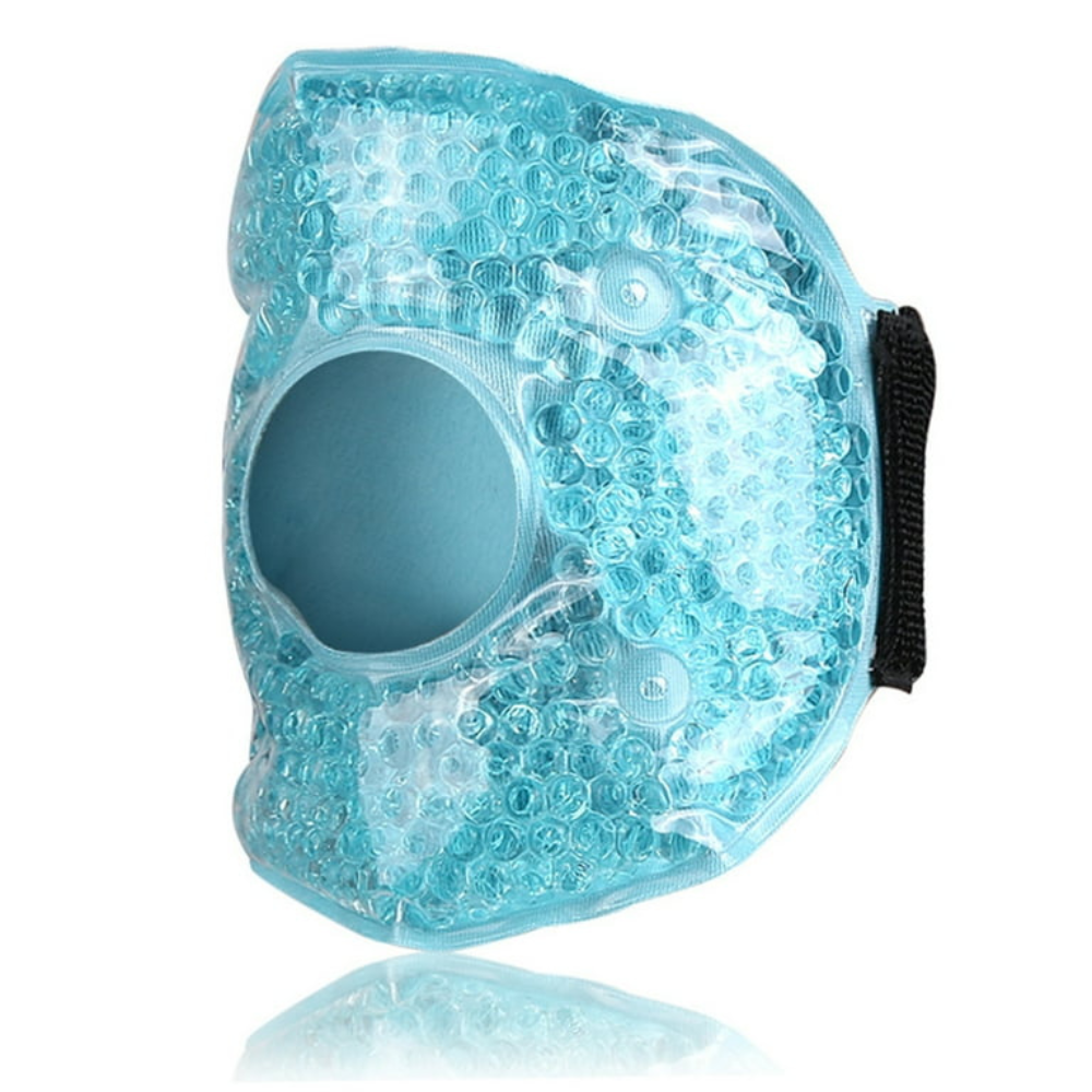 Belro gel knee compress for hot or cold therapy, showing a flexible, gel-filled knee wrap for pain relief and first aid treatment.