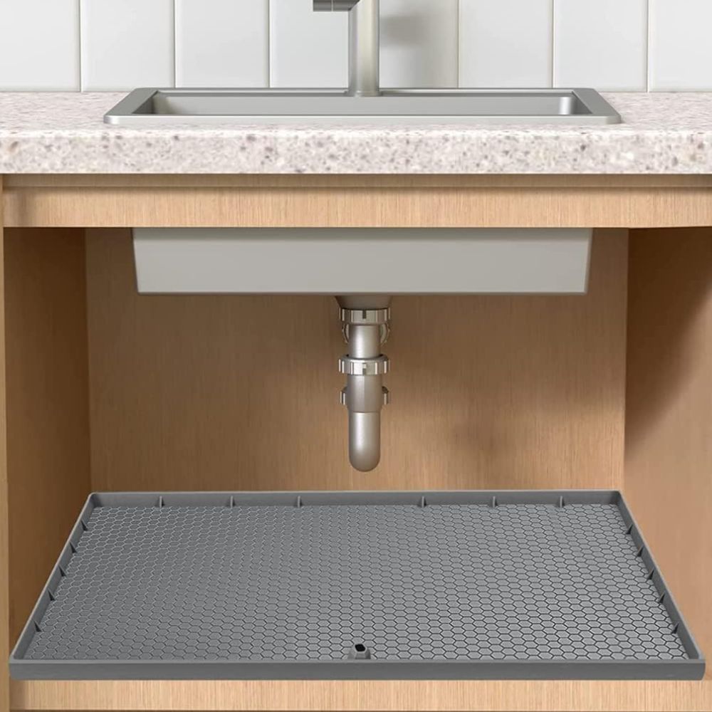 Belro large silicone under kitchen sink mat with protective liner, waterproof and non-slip for kitchen organization and safety.