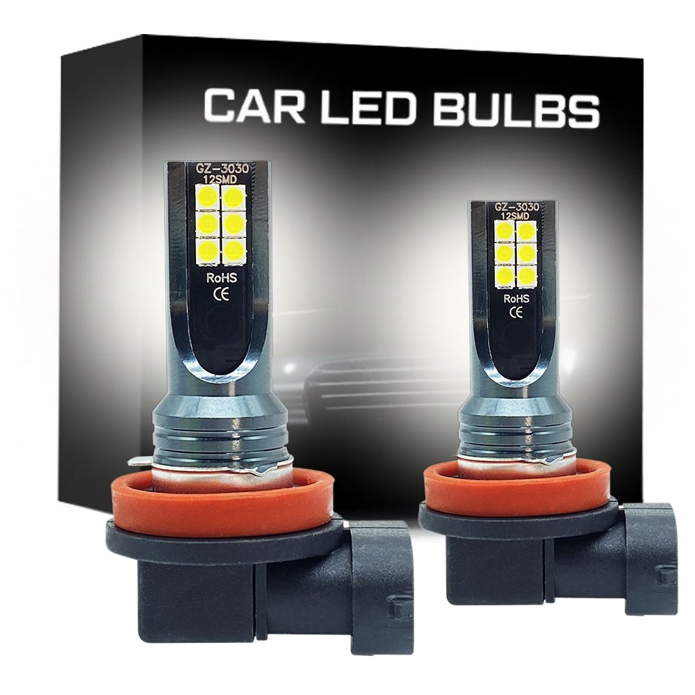 Belro high brightness plug-in car fog lights H8 H9 H11 installed on a vehicle for improved visibility in foggy conditions.