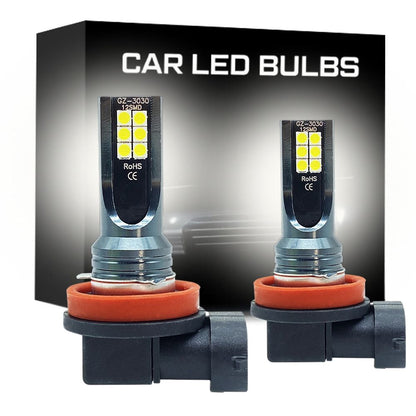 Belro high brightness plug-in car fog lights H8 H9 H11 installed on a vehicle for improved visibility in foggy conditions.