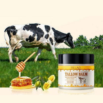 Belro hydrating beef tallow honey moisturizer face and body balm, creamy skin care product with natural ingredients.