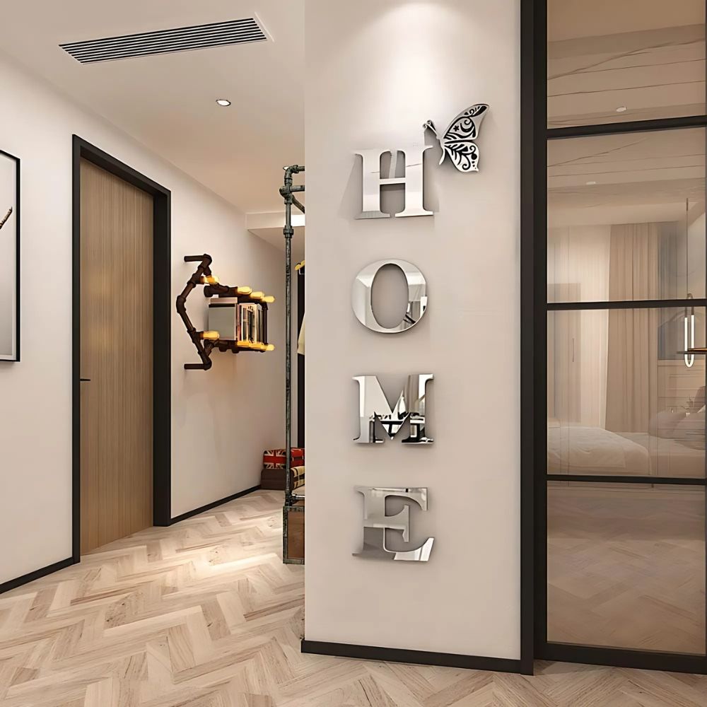 Belro Home Entrance 3D Mirror Wall Sticker decor, stylish mirror with geometric 3D design for modern interior decoration.