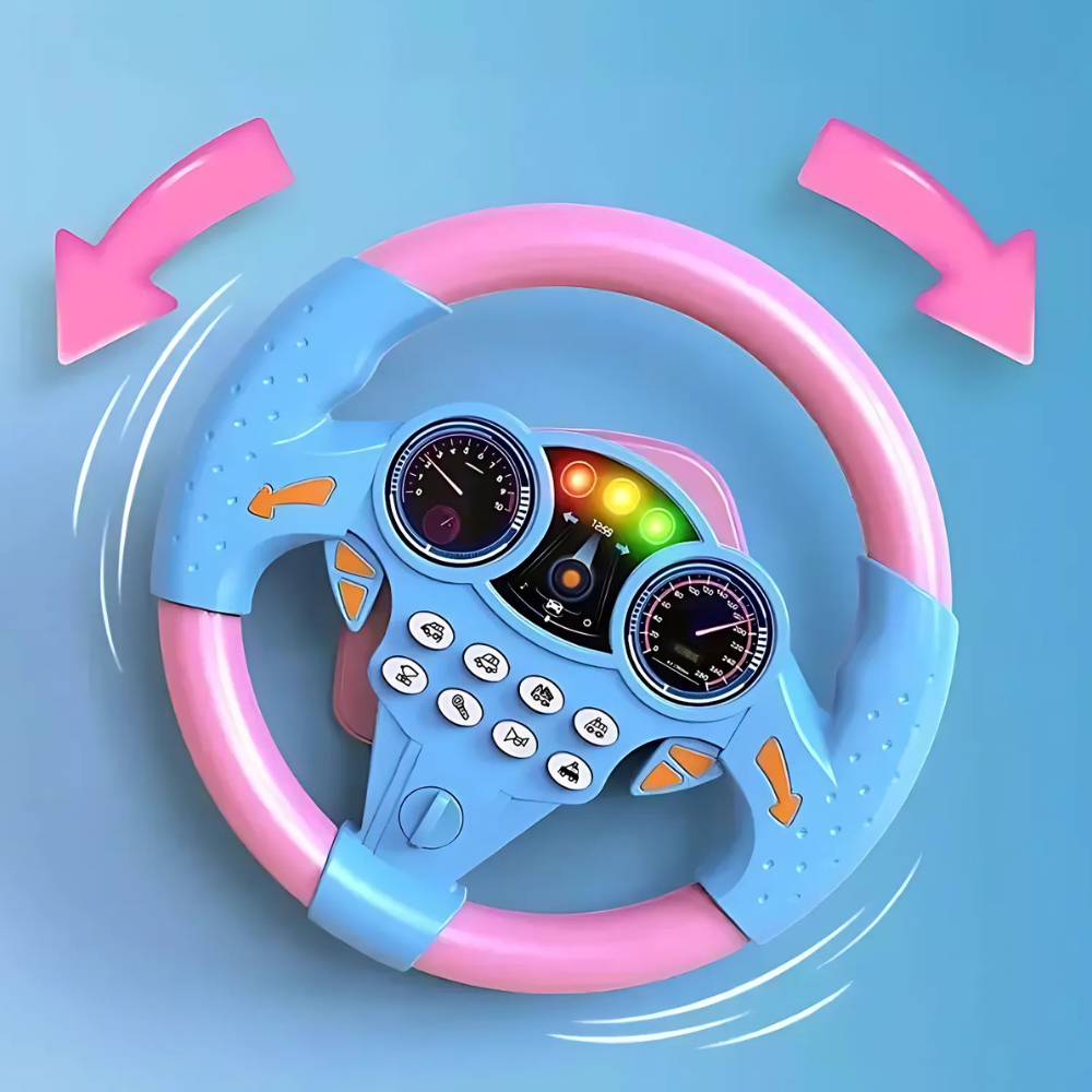 Belro Kid's electric simulation steering wheel toy with suction attachment for interactive play and realistic driving experience.