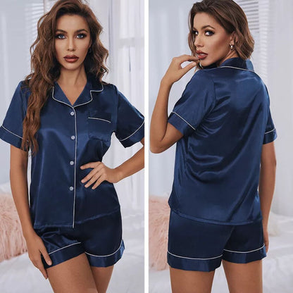 Belro luxurious silky satin pajama set featuring a smooth, shiny fabric and classic design for comfortable sleepwear.