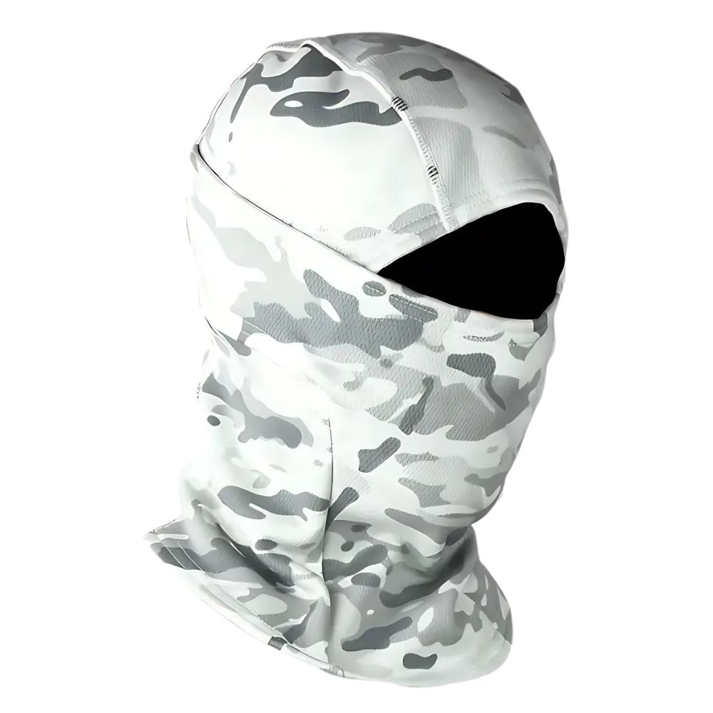 Belro fleece-lined camouflage balaclava full face mask, warm and snug for cold weather, covering entire head and neck.