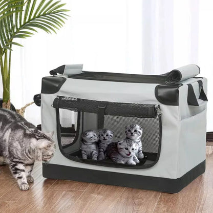 Belro portable folding small dog crate designed for automotive use, featuring a compact, foldable metal frame and secure door.