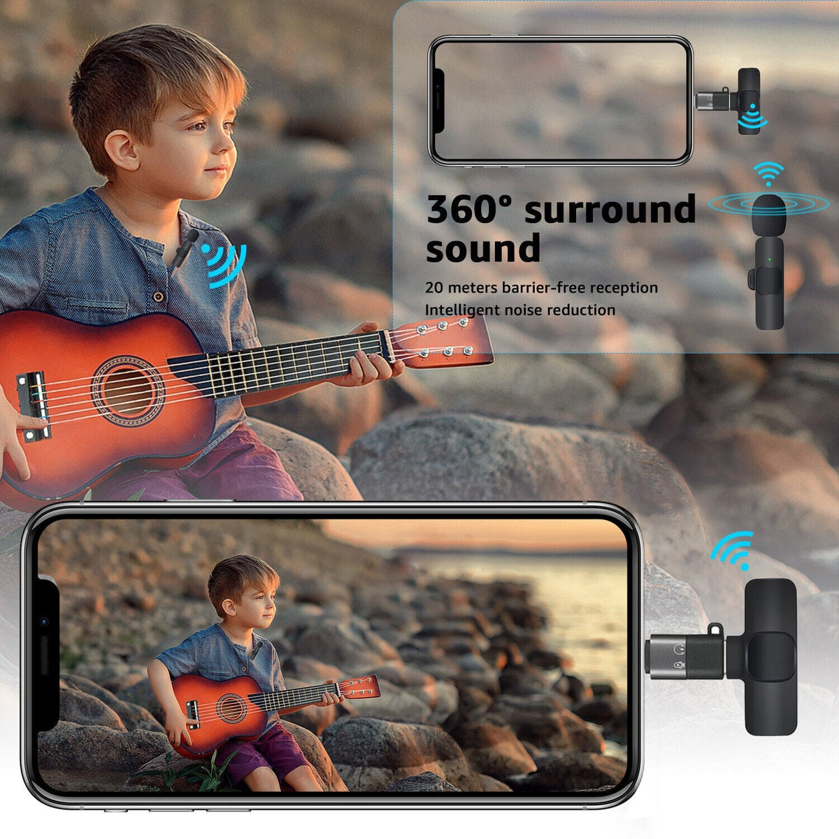 Belro lavalier microphone with clip, compact audio microphone for recording and speech applications.