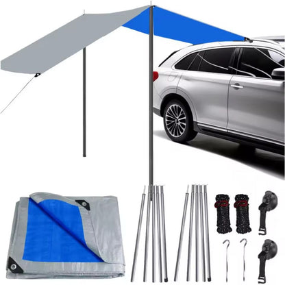 Belro waterproof car canopy side awning pull-out kit installed on outdoor car shelter, showing durable fabric and mounting hardware.