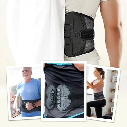 Belro lumbar support brace with adjustable suspenders, designed to provide back stability and comfort.