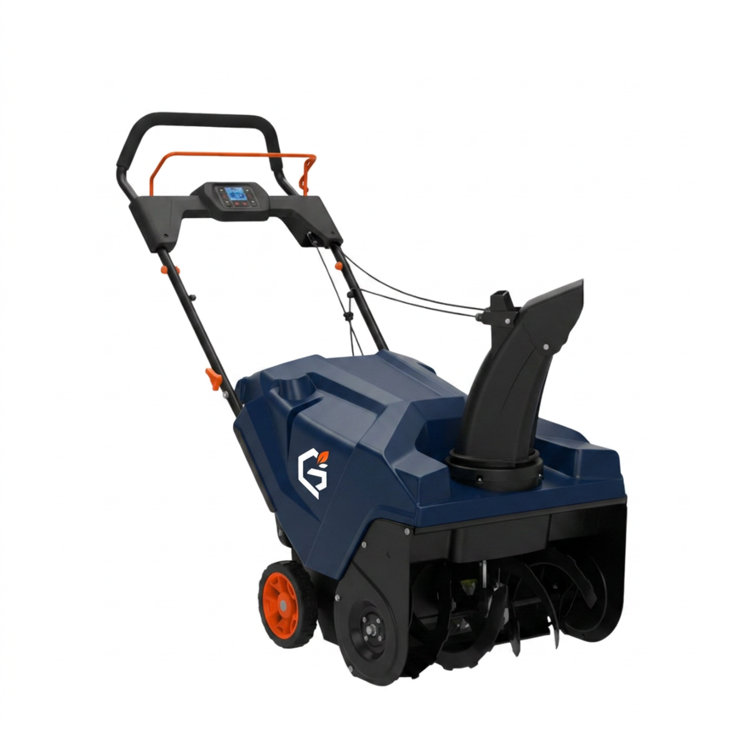 Red front view of GETDECO SnowMaster 20 single-stage auger snow blower with red and black design.