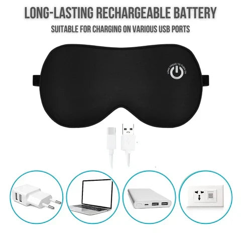 Belro rechargeable heated eye mask for soothing eye relief and relaxation, with adjustable heat settings in a health and beauty product.
