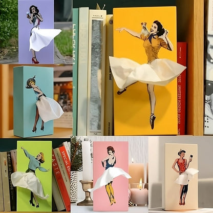 Belro Flying Skirt Tissue Box designed as a men's clothing accessory with a unique flying skirt motif, featuring colorful fabric details.