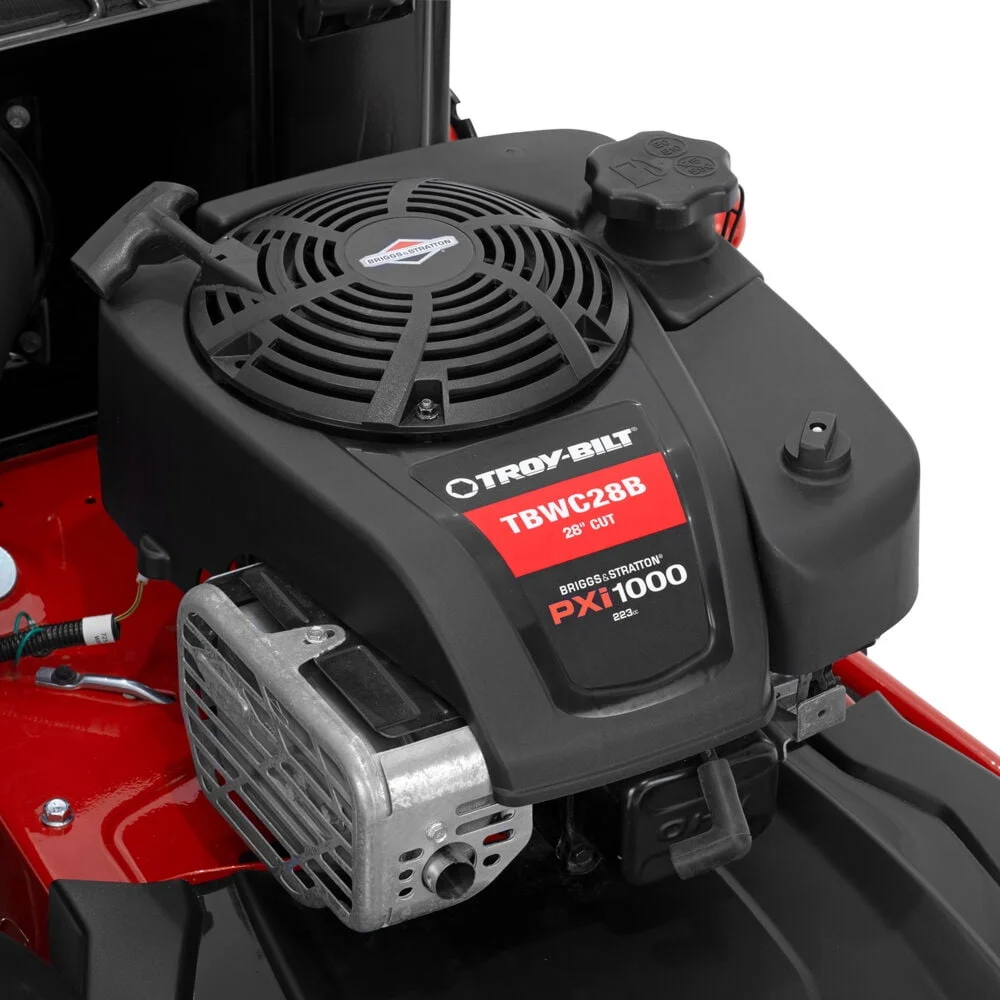 Casavibeo Troy-Bilt 3-in-1 self-propelled gas lawn mower with 195cc engine, rear-wheel drive, and adjustable cutting deck