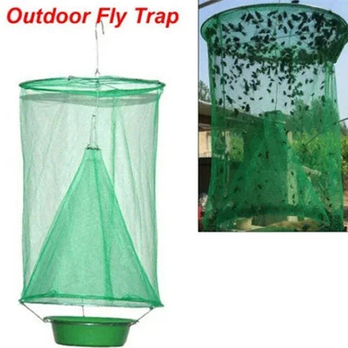 Reusable Ranch Fly Trap by Belro for outdoor pest control, showing the trap's mesh design and bait compartment.