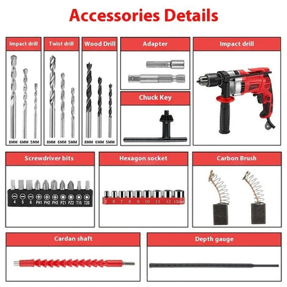 Casavibeo electric hand drill and impact drill with rechargeable high-power electric tools, showing the drill and accessories.