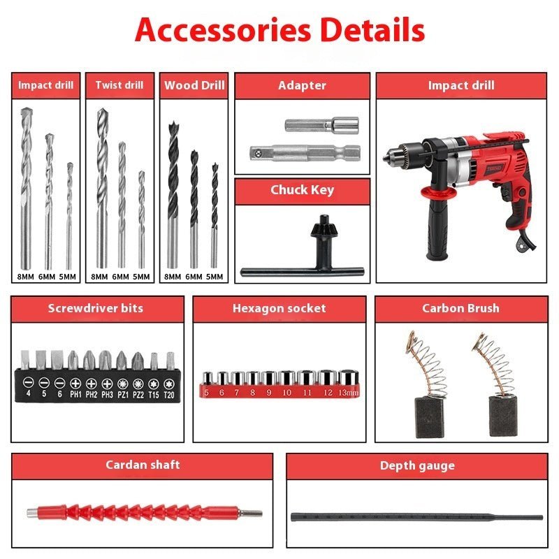Casavibeo electric hand impact drill with rechargeable battery, high-power electric tool for drilling and fastening tasks.