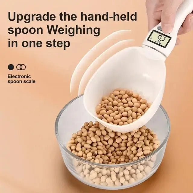 Digital measuring spoon scale by Mivoza Deutschland showing a close-up of the sleek, black kitchen measuring tool with digital display.