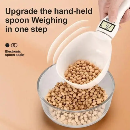 Digital measuring spoon scale by Mivoza Deutschland showing a close-up of the sleek, black kitchen measuring tool with digital display.