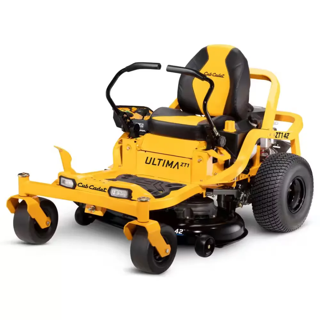 Casavibeo Cub Cadet Ultima Series ZT1 42-inch zero-turn mower with cutting deck and steering controls, ready for lawn mowing.