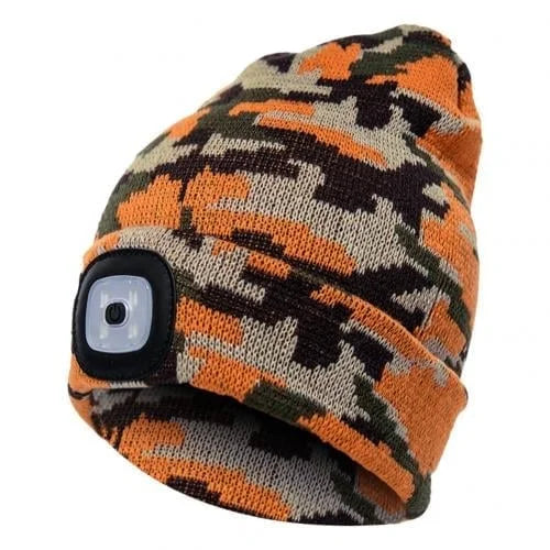 Belro LED Beanie Light showing a cozy beanie with built-in LED flashlight for hands-free lighting.