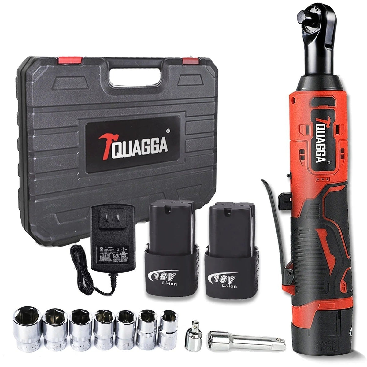 Casavibeo 18V cordless electric ratchet wrench set with two batteries and fast charger, showing the compact tool in a workspace setting.