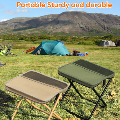 Lightweight foldable backpack stool by BowLift, showing compact design and sturdy seat suitable for hiking and camping adventures.