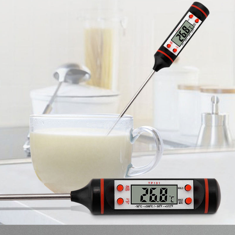 Belro digital cooking thermometer displayed on a robe, showing temperature readings, suitable for kitchen or cooking use.