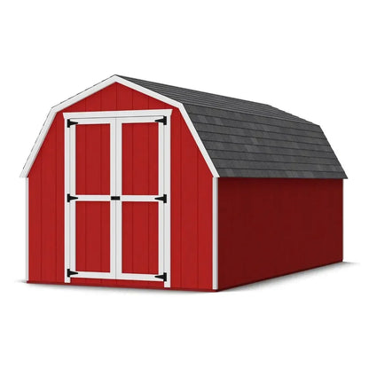 Casavibeo Little Cottage Co. 8x16 foot gambrel barn with 4-foot sidewalls, shown as a pre-cut kit with shadowed building image.