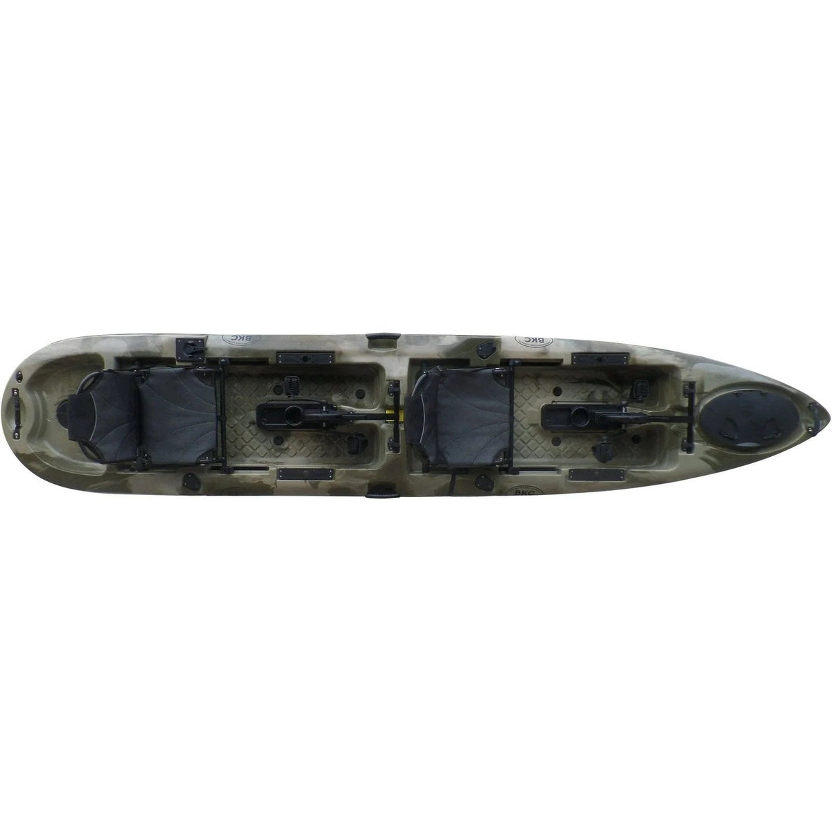 Casavibeo BKC PK14 14′ tandem sit-on-top kayak with pedal drive and seating for two, shown on calm water.