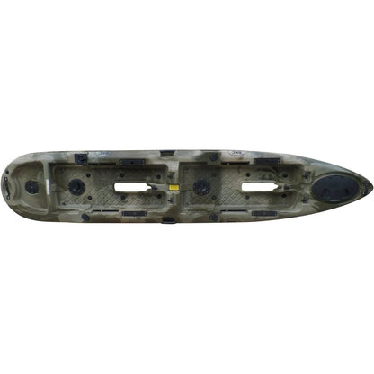 Casavibeo BKC PK14 14-foot tandem sit-on-top kayak with pedal drive, featuring seating and paddle storage on the watercraft.