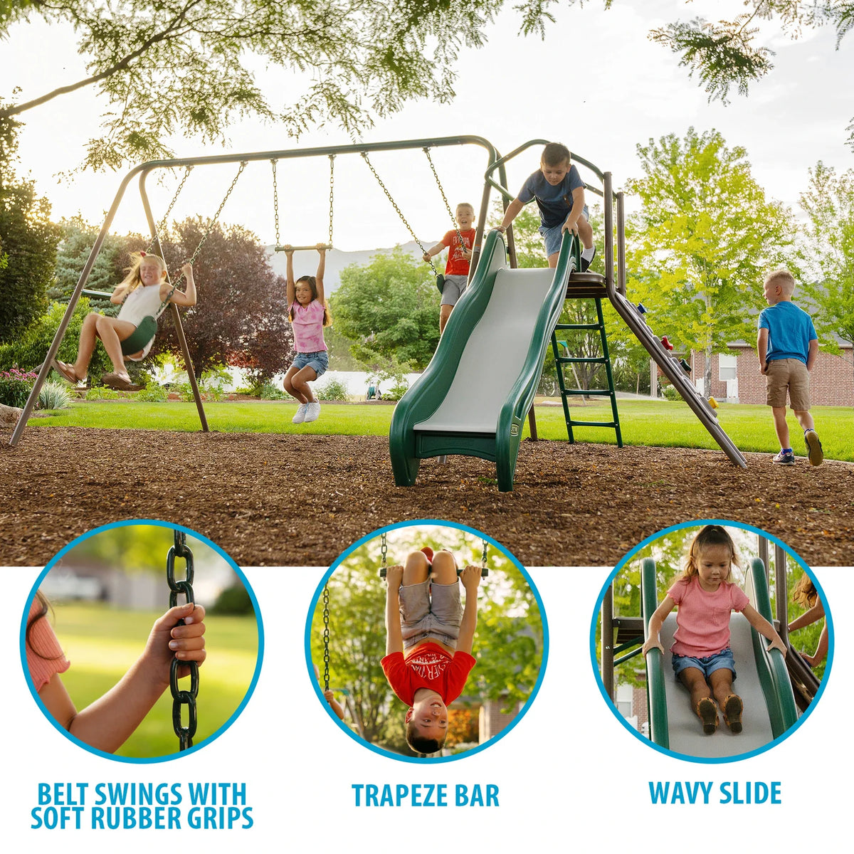 Casavibeo Lifetime Climb & Slide Playset with climbing ladder, slide, and swings for outdoor children's play area.