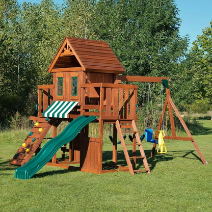 Casavibeo Swing-N-Slide Winchester complete play set with slides, swings, and climbing features for kids in a backyard playground.
