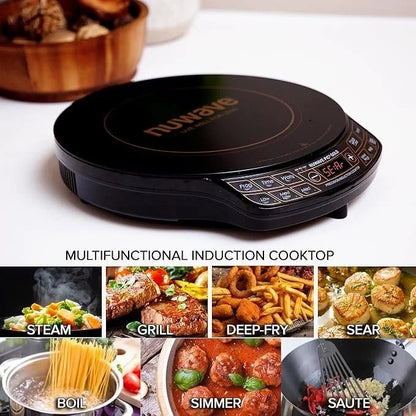 Nuwave Precision Induction Cooktop by Casavibeo with gold shatter-proof ceramic glass surface and large 8-inch heating coil