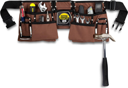 Belro heavy duty men's tool belt with multiple pouches, durable black fabric, and adjustable straps for construction work.