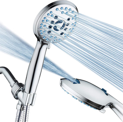 Belro adjustable handheld shower head with hose, metal finish, and ergonomic grip for versatile bathroom use.