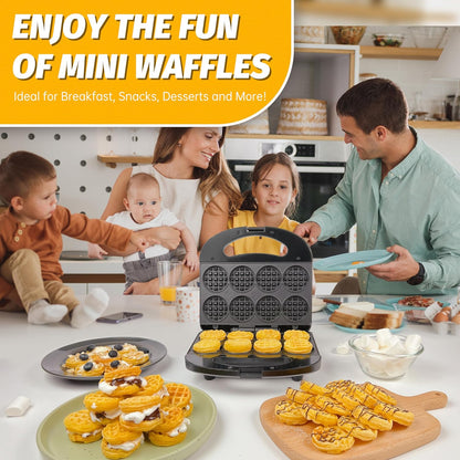 Belro mini waffle maker for home and kitchen, compact appliance with non-stick surface and ready indicator lights.