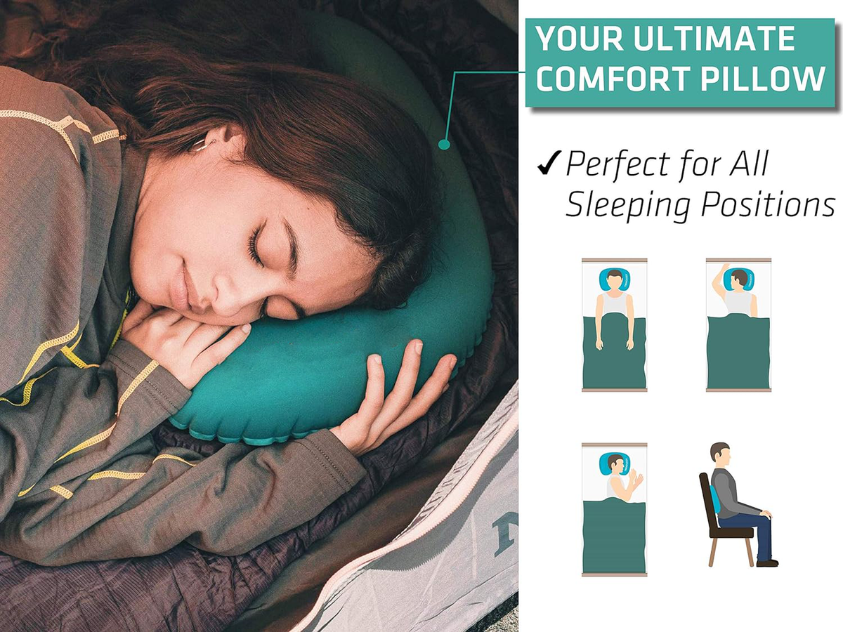 Belro backpacking and camping pillow designed for outdoor sleeping comfort, shown in a compact, portable form.