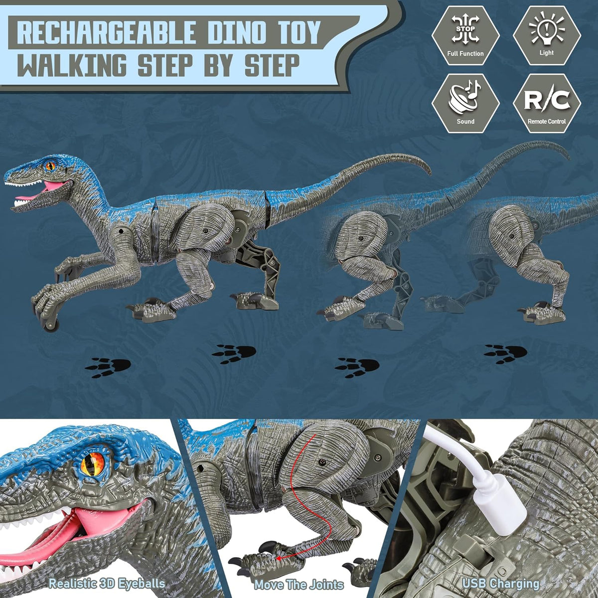 Belro remote control dinosaur toy with movable limbs and realistic features, perfect for kids' fun and imaginative play.