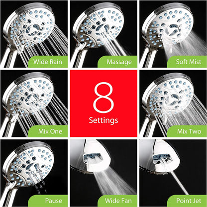 Belro adjustable handheld shower head with hose, stainless steel finish, and flexible water spray, ideal for bathroom use.