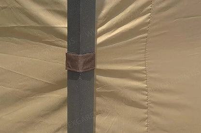 Casavibeo APEX GARDEN beige four-side privacy curtain set for 10x12-ft gazebo, shown hanging on a garden gazebo.
