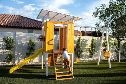 Casavibeo Avenlur Forest outdoor backyard swing set with multiple seats and safety chains, designed for family outdoor fun.