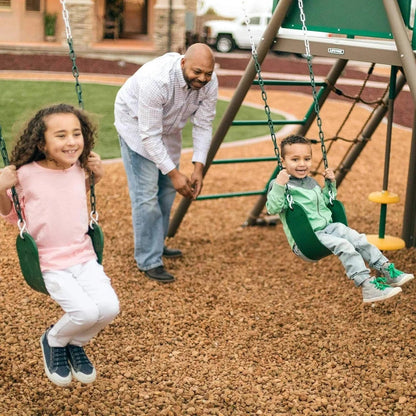 Casavibeo Lifetime Big Stuff Swing Set with multiple swings and a slide, set up in a backyard playground.