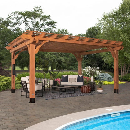 Casavibeo Backyard Discovery Beaumont Pergola with sturdy wooden beams and open lattice roof for outdoor shade and relaxation.