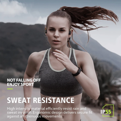 Belro waterproof bone conduction wireless Bluetooth headphones with stereo audio, designed for comfortable, open-ear listening.