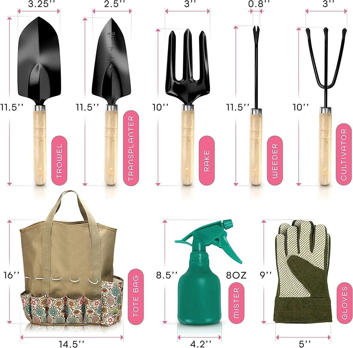 Casavibeo stainless steel gardening tools set with pruners, trowel, and gloves, ideal for gardening and plant care.