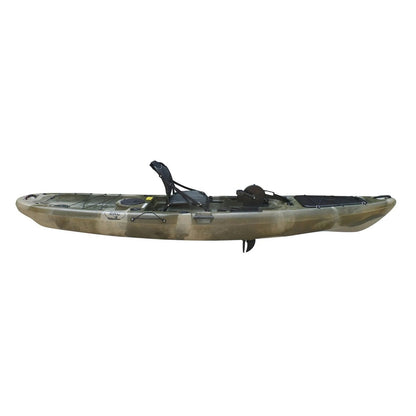 Casavibeo BKC PK13 13-foot pedal drive fishing kayak shown on water with seat and pedal system visible.