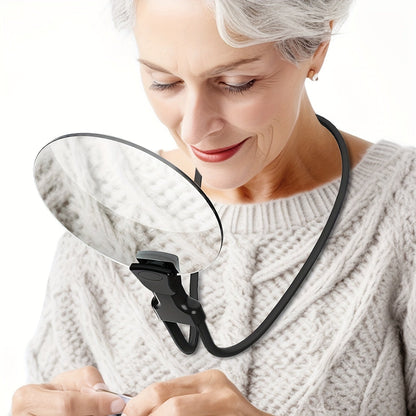 BowLift hands-free magnifying glass with 5X magnification and neck strap, ideal for reading and close-up viewing.