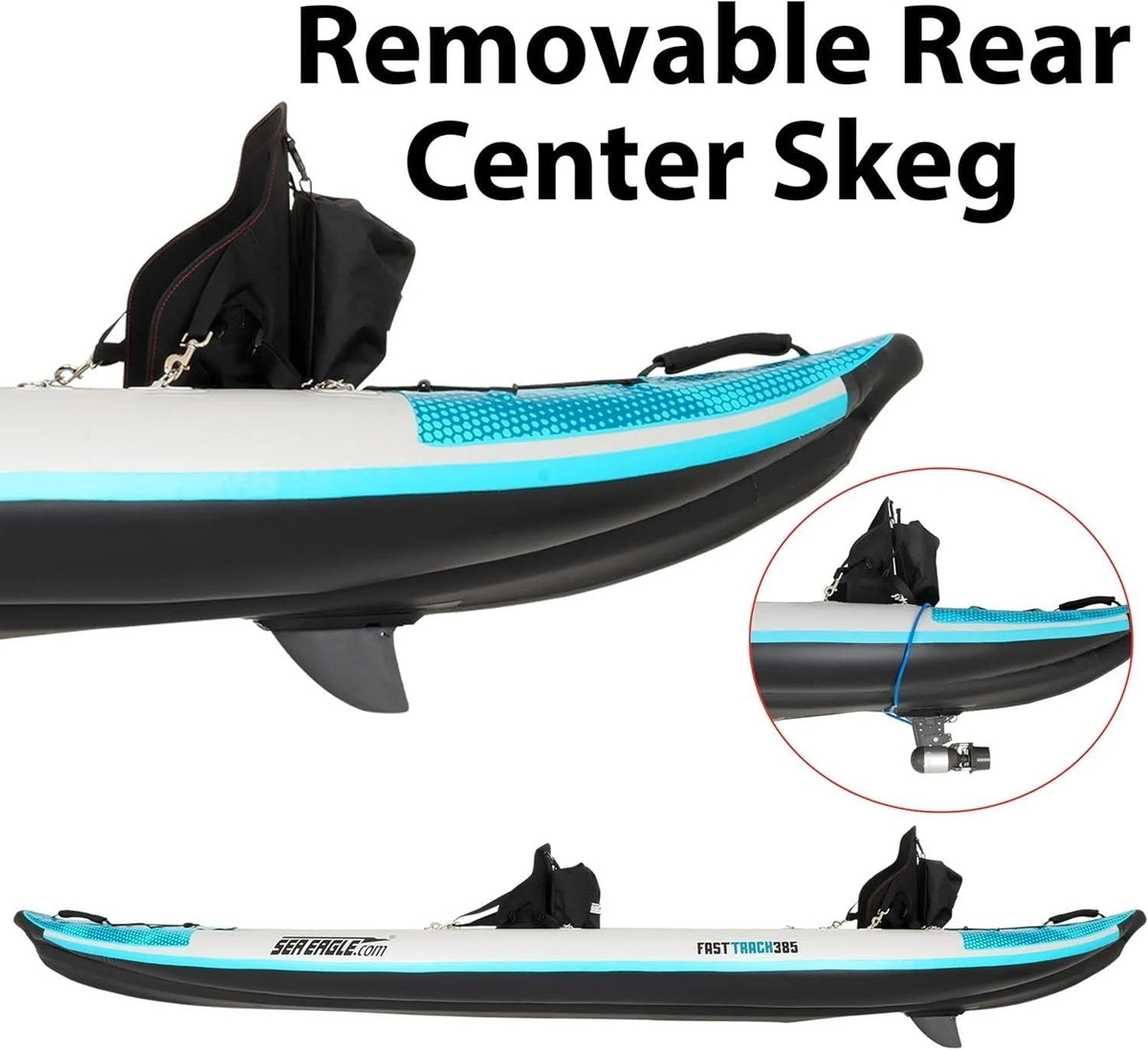 Casavibeo Sea Eagle 385ft FastTrack V-bottom inflatable kayak on water, showing its sleek design and durable construction.